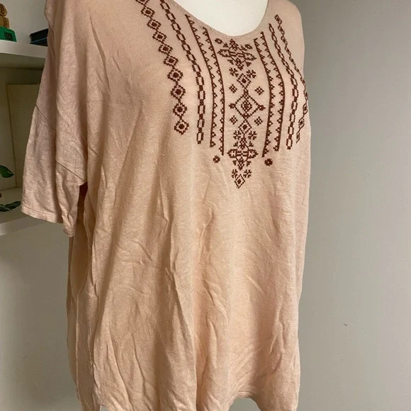 Boho Embroidered Top in Dusty Pink and Brown - Picture 5 of 12